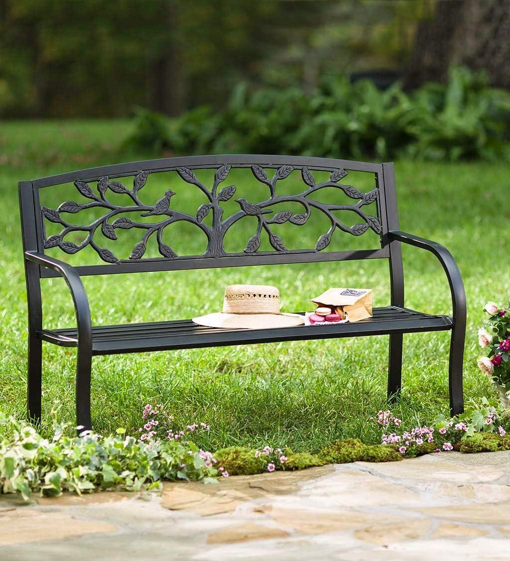 Evergreen Tree of Life Metal Garden Bench - Black