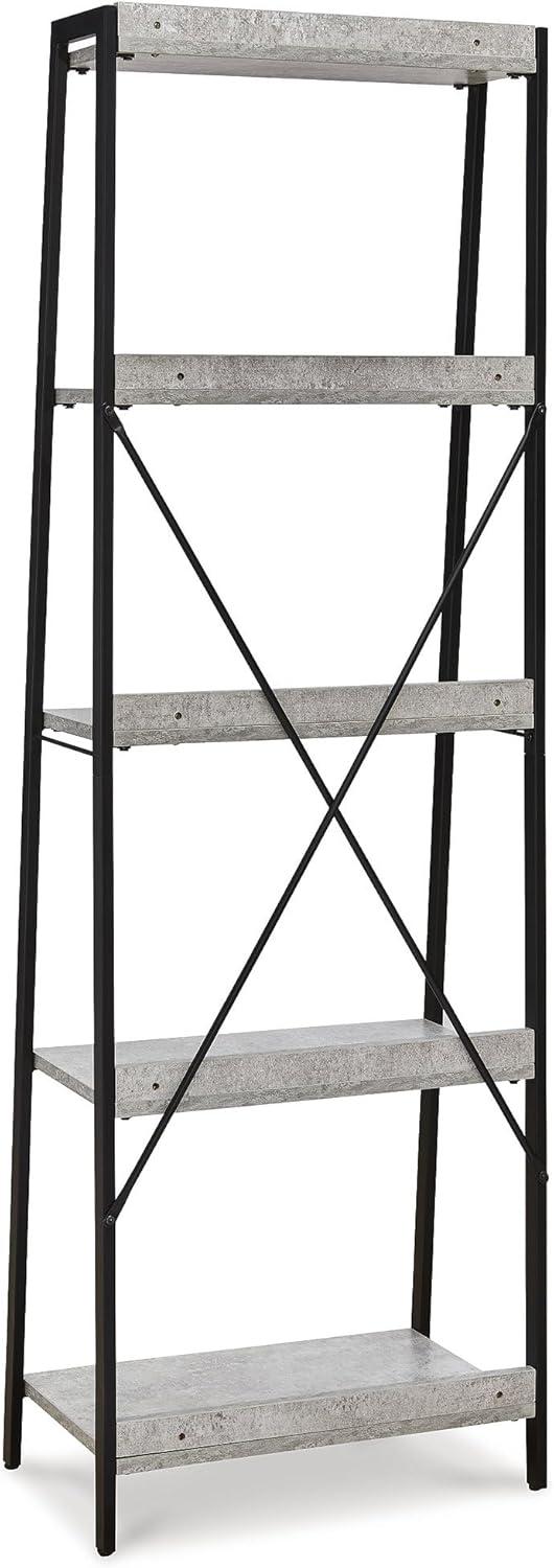 Contemporary Black and Gray Faux Concrete 5-Shelf Bookcase