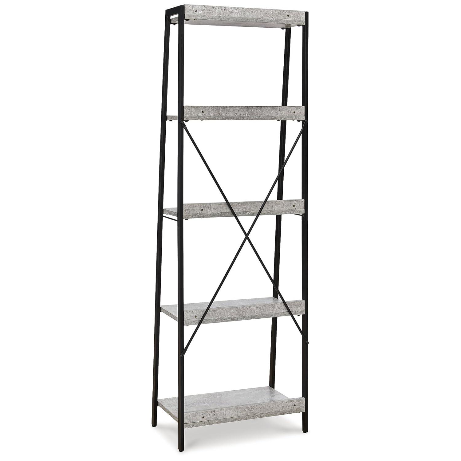 Contemporary Black and Gray Faux Concrete 5-Shelf Bookcase
