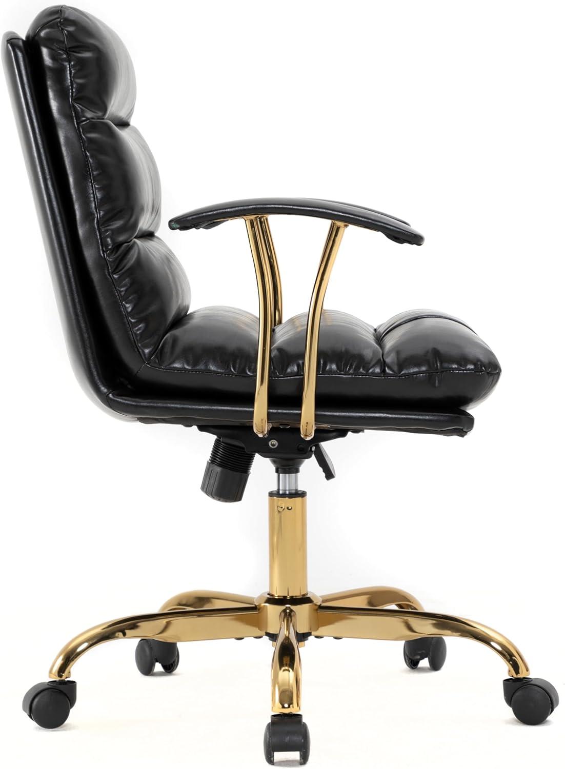 LeisureMod Regina Single Ergonomic Padded Leather Lumbar Support Adjustable Height Swivel Executive Office Chair with Gold Steel Frame