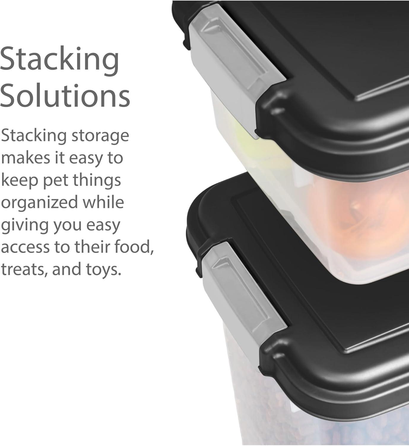 IRIS USA 30 lbs & 11 lbs Combo Airtight Dog Food Storage Container, Stackable Treat Box, 2-Cup Scoop, Casters, Keep Fresh, Easy Mobility, Black
