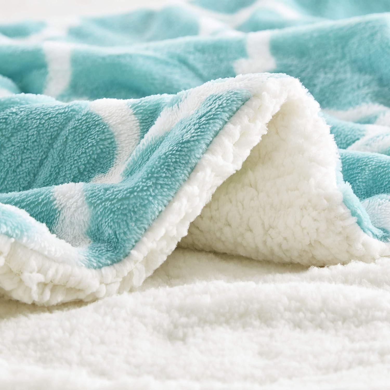 Comfort Spaces 50"x60" Sherpa Plush Throw Reversible Bedding Blanket Fleece Cozy Soft Aqua Ogee