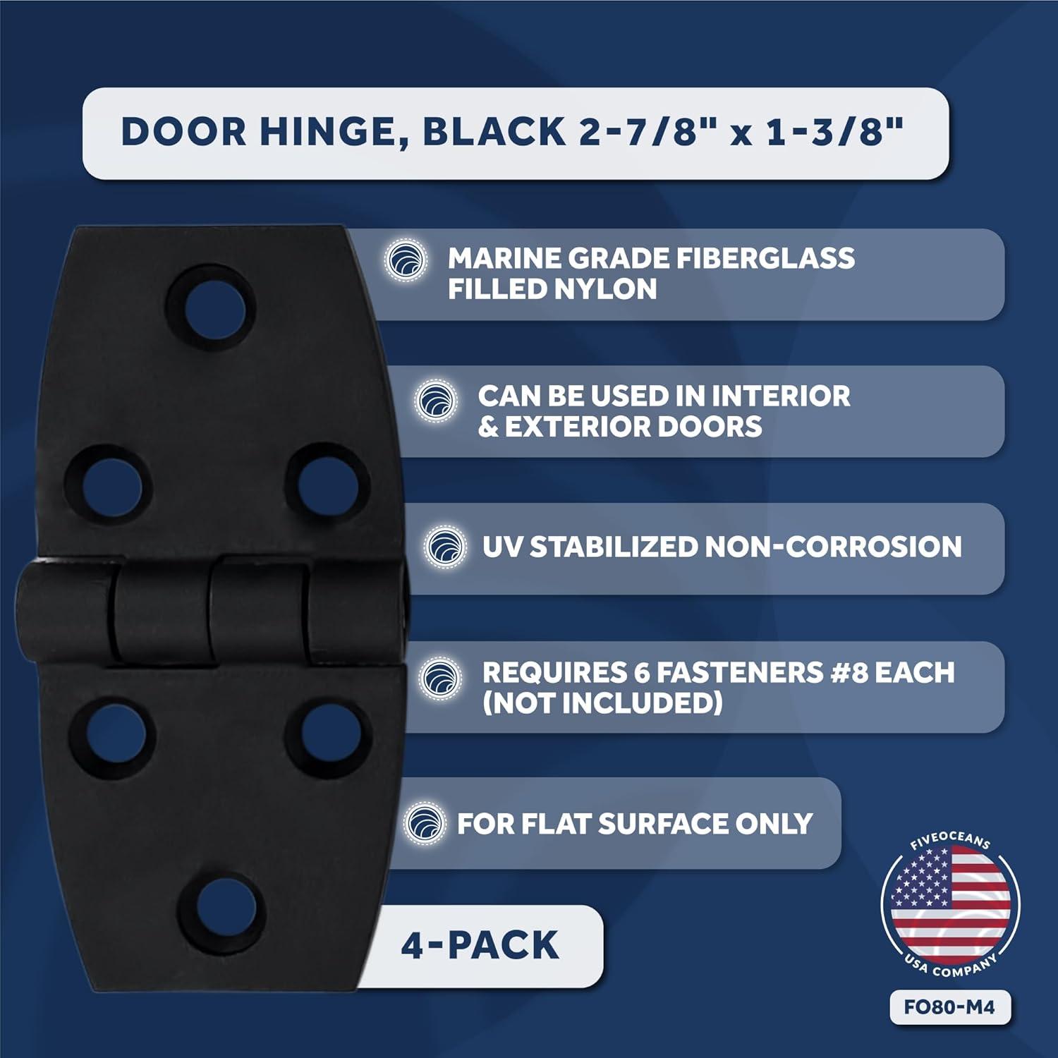 Five Oceans Door Hinges, Hatch and Door Hinge 2-7/8-inch x 1-3/8-inch, Black Nylon, 2-Pack - FO80-M4