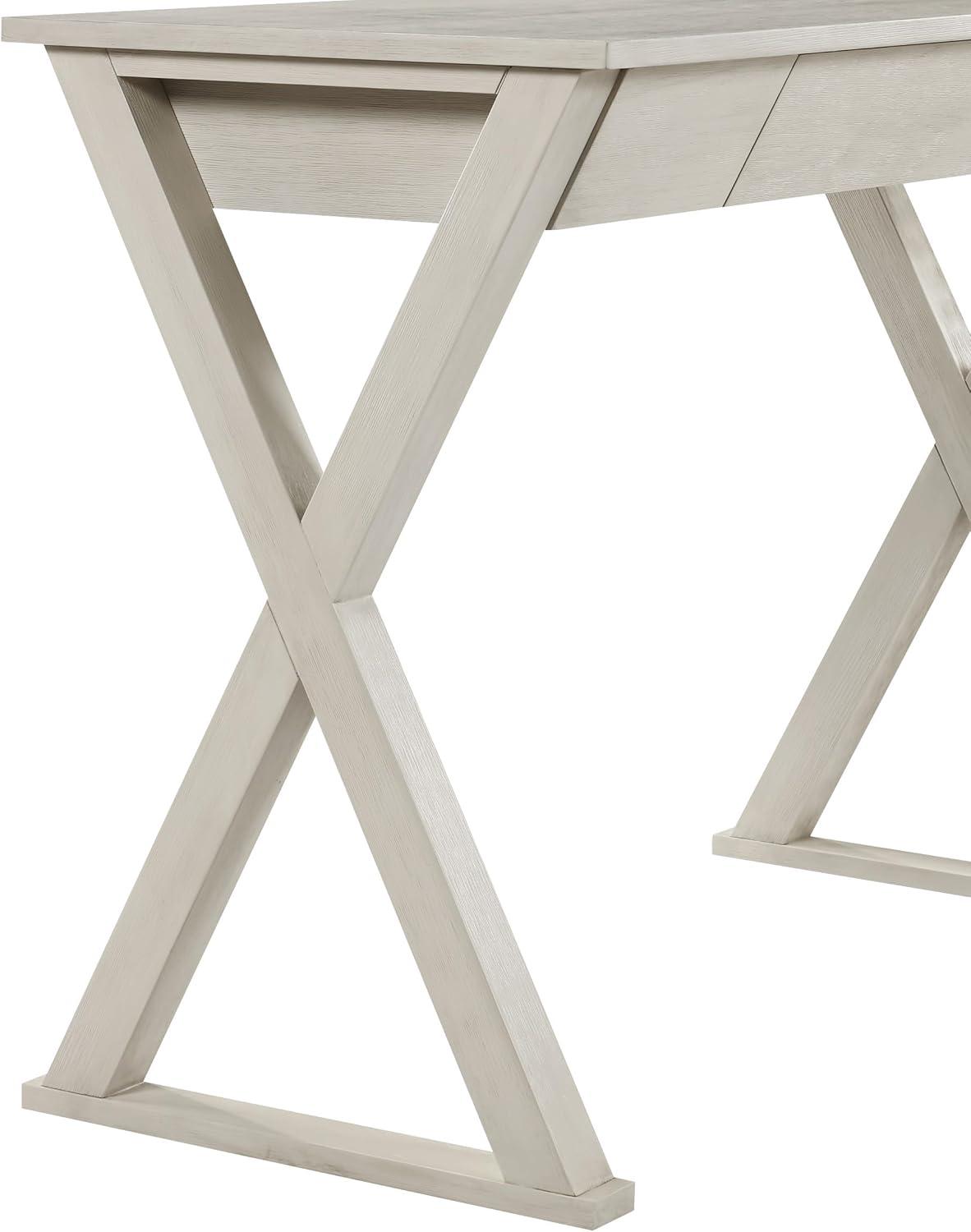 Marna Writing Desk w/ Drawer in Engineered Wood Weathered White Finish