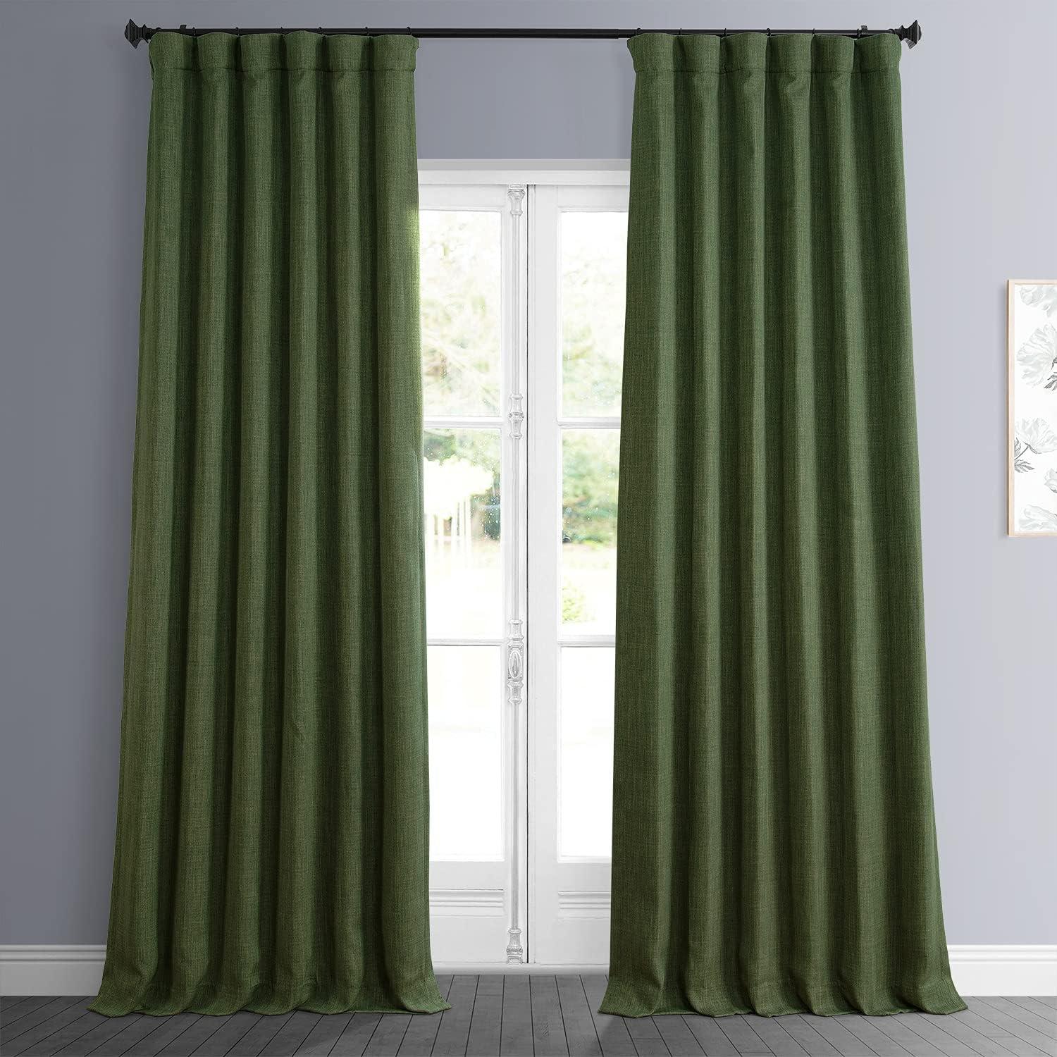 HPD Half Price Drapes Tuscany Green Faux Linen Room Darkening Curtains for Bedroom & Living Room Curtains (1 Panel), Door & Window Curtains 84 inches long, Rod Pocket Curtains, 50W X 84L