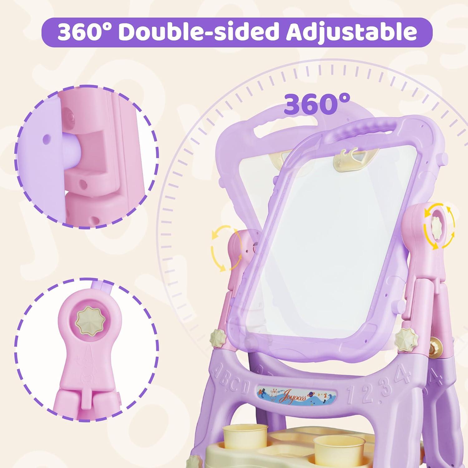 Easel for Kids, Adjustable Standing Art Easel for Toddler, Double Magnetic Drawing Board with Painting Accessories, Birthday Christmas Gift for Little Boys and Girls,  Pink