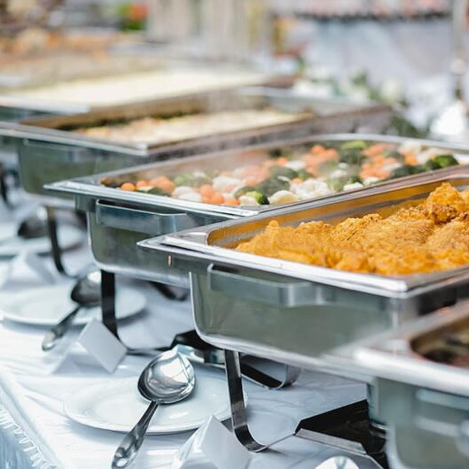 PRIJESSE Chafing Dish Buffet Set 2 PACK, 8 QT Stainless Steel Rectangular Chafing Dishes FULL PAN for Buffet, Warmers Sets for Parties, Events, Wedding, Camping, Dinner