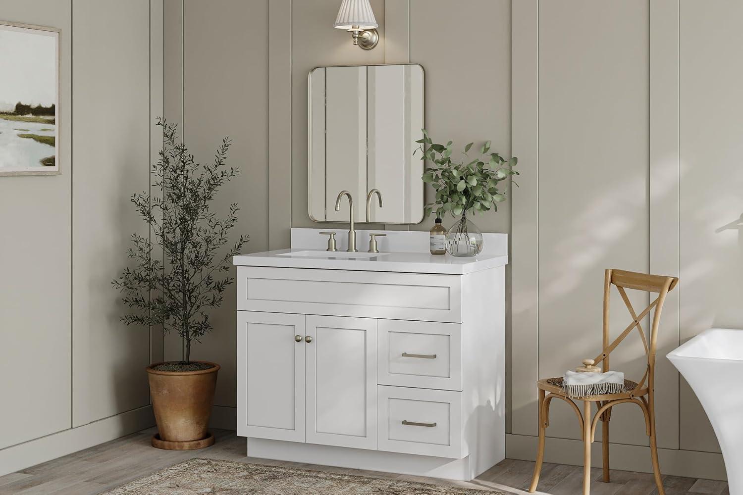 37'' Single Bathroom Vanity with White Quartz Top