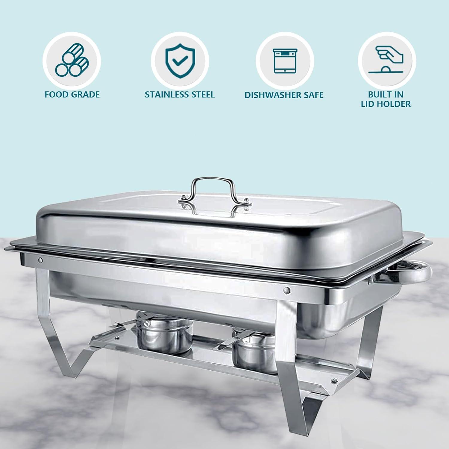 Chafing Dish Buffet Set 4 Pack, 8 QT Food Servers and Warmers Stainless Steel Chafer with Water Pan for Weddings, Parties, Banquets, and Catering