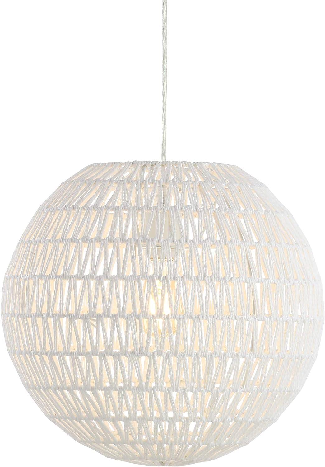 Luna 15.75" 1-Light Bohemian Modern Woven Rattan/Iron LED Pendant, White