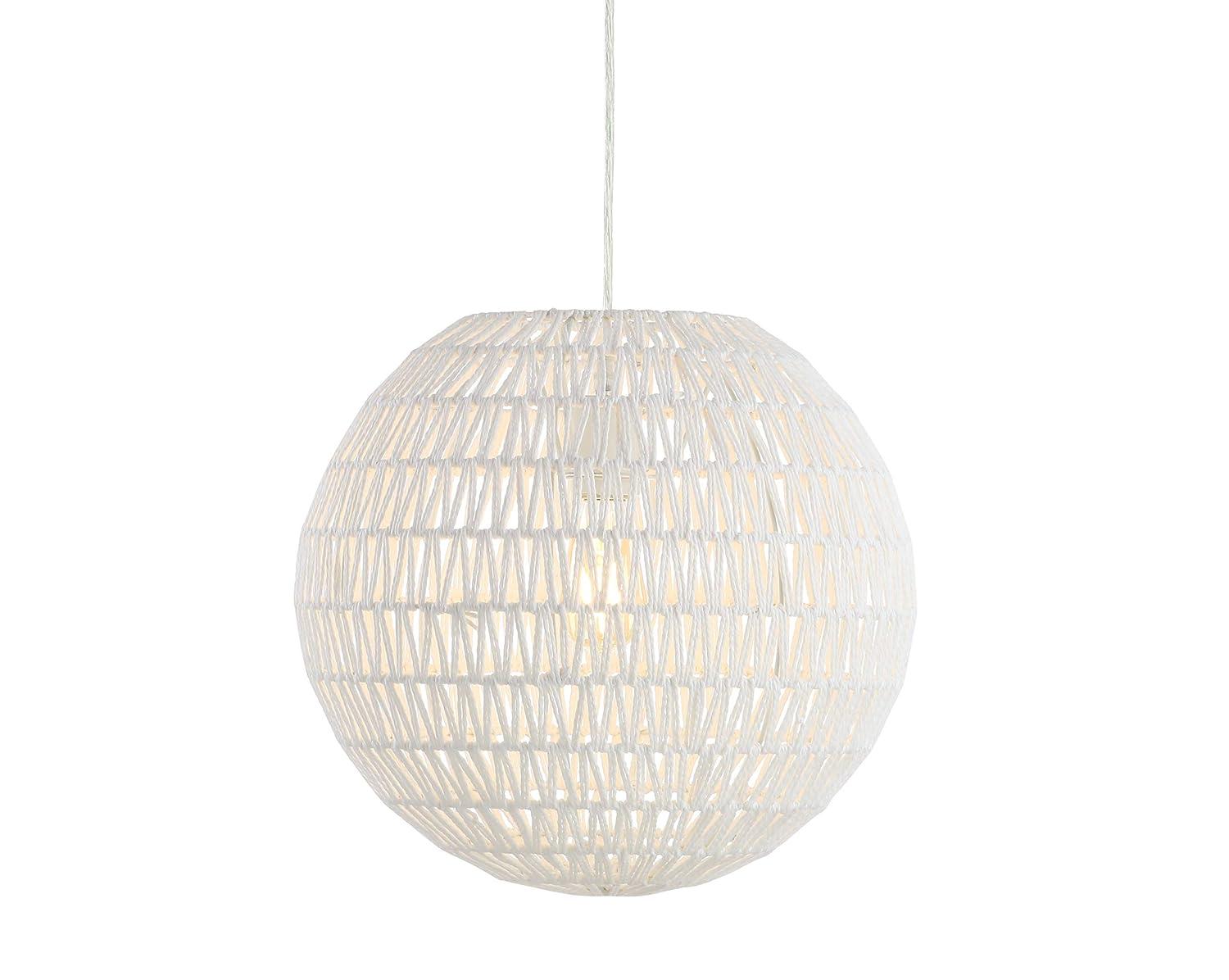 Luna 15.75" 1-Light Bohemian Modern Woven Rattan/Iron LED Pendant, White