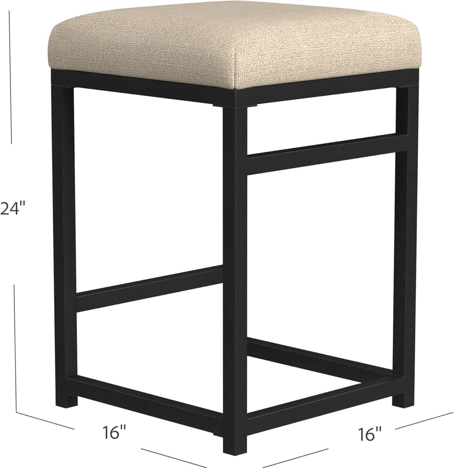 24" Open Back Metal Counter Height Barstool Light Tan - HomePop: Upholstered Rectangle Seat, Industrial Style