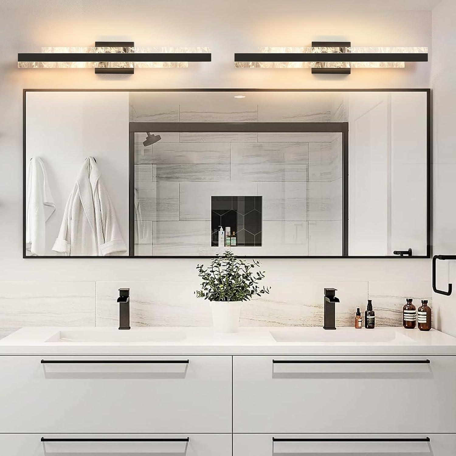 Modern Bathroom Vanity Light: Matte Black 27 inch 28W Dimmable LED Bath Bar Light Fixtures Over Mirror - Wall Sconce Picture Lights for Paintings Cabinets Bedroom 3000k