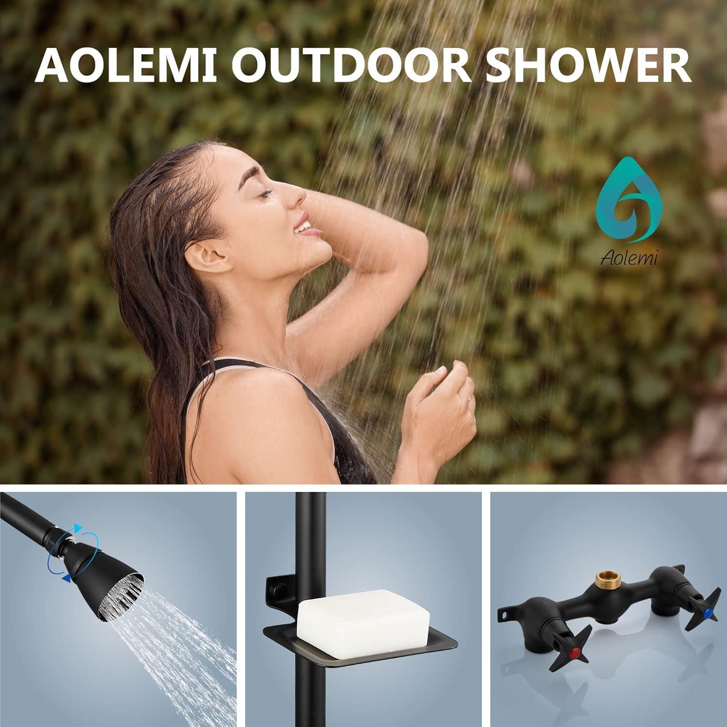 Outdoor Shower Kit,Outdoor Shower Fixtures Faucet System with Brass Showerhead,Double Handle Exposed Shower with Brass Mix Valve,6 Inch Center with Soap Dish,Pipe Upward,Polish Chrome