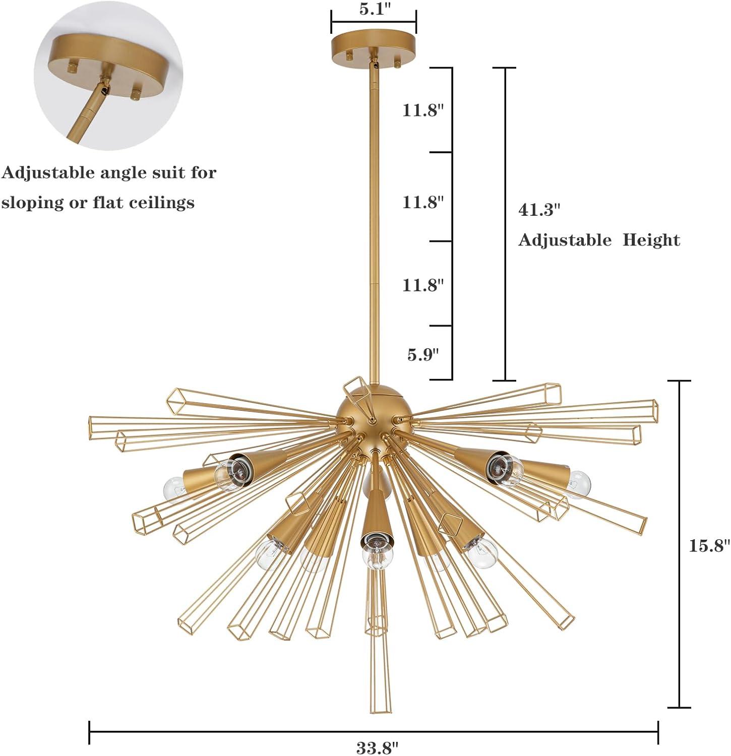 Brass 10-Light Sputnik Chandelier with Linear Design