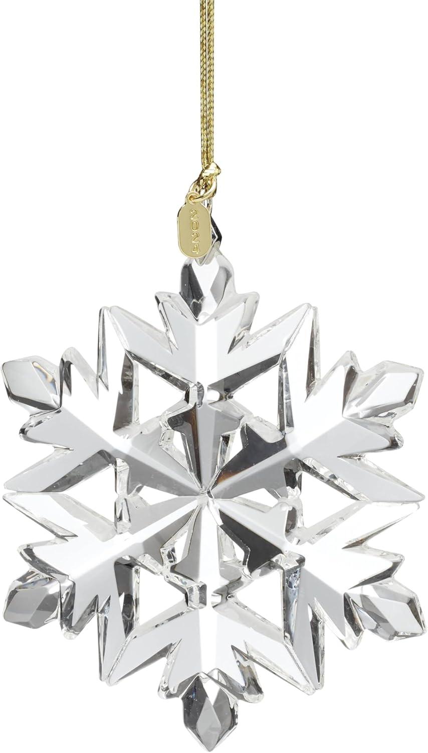 2024 Clear Glass Optic Snowflake Ornament with Gold Cord