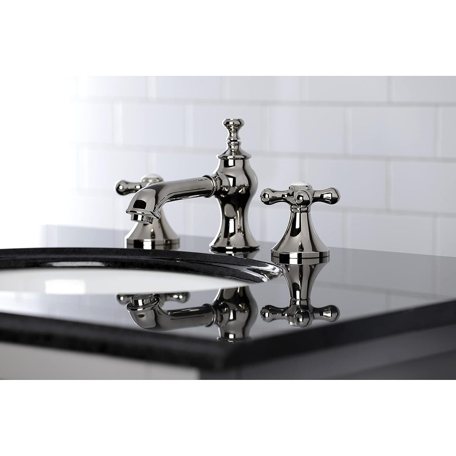 Kingston Brass Vintage Two-Handle 3-Hole Deck Mount Widespread Bathroom Faucet with Brass Pop-Up Drain