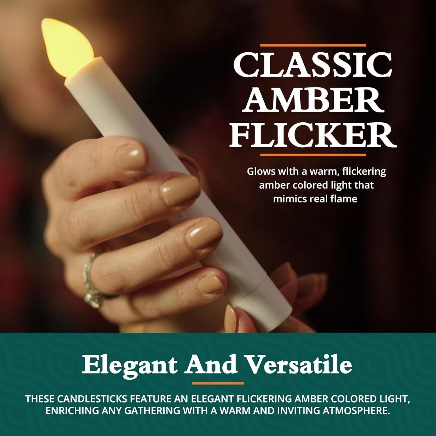 Concordia Supply SafeFlame LED Candlesticks - 6" (25-Pack) Handheld Battery Operated Candles w/Flickering Effect - Perfect for Church Services, Candlelight Vigils, and Special Events - (Amber)