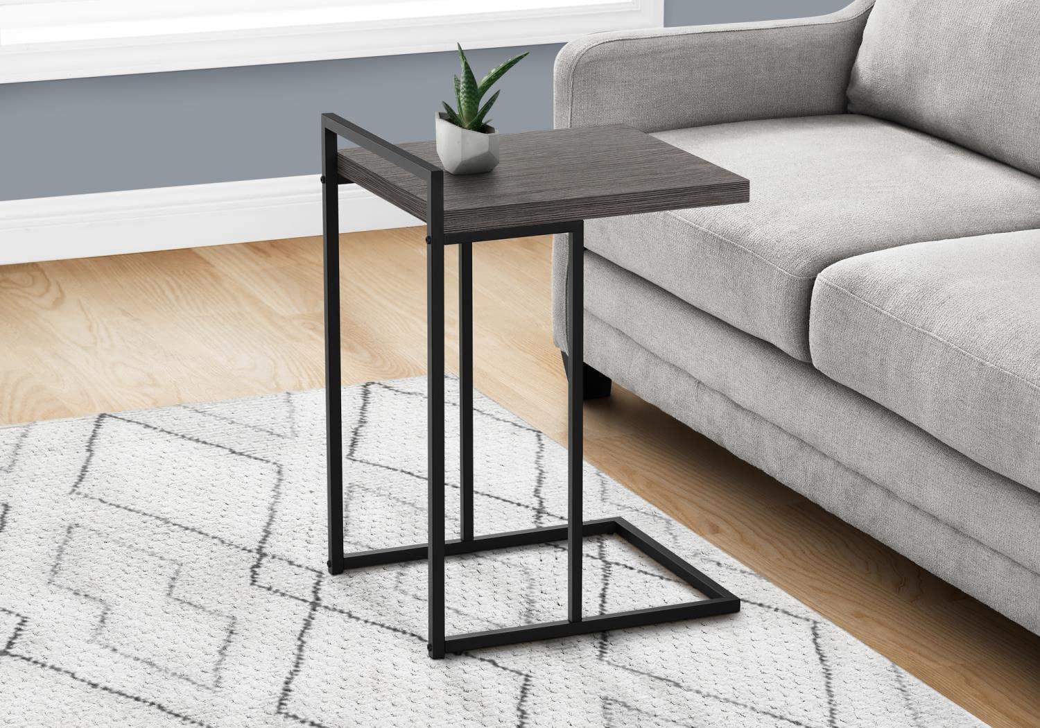 Monarch Specialties Accent Table, C-shaped, End, Side, Snack, Living Room, Bedroom, Grey Laminate, Black Metal, Contemporary, Modern