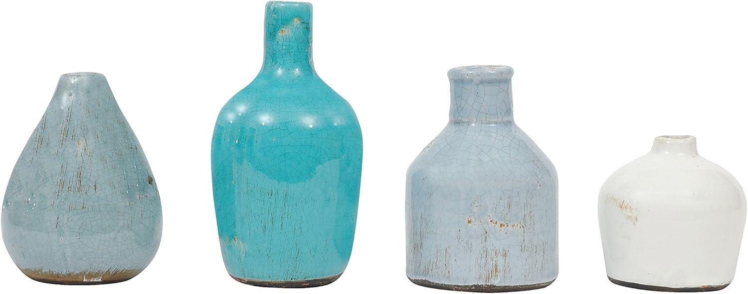 Artisan Blue Crackle Glaze Terracotta Vase Set of 4