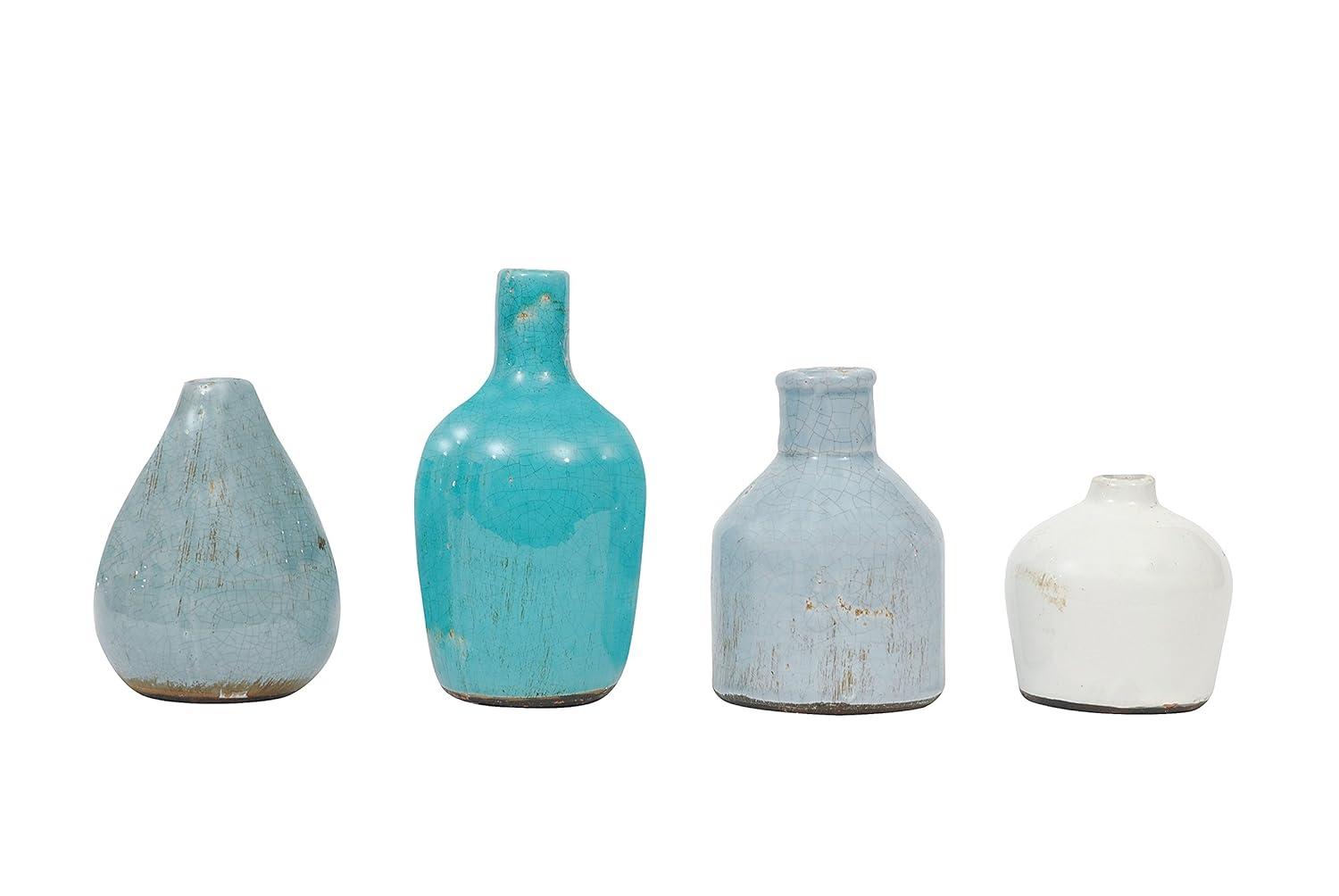 Storied Home Set of 4 Terra-cotta Vases Blue & White - Handmade Pottery, Not Dishwasher-Safe