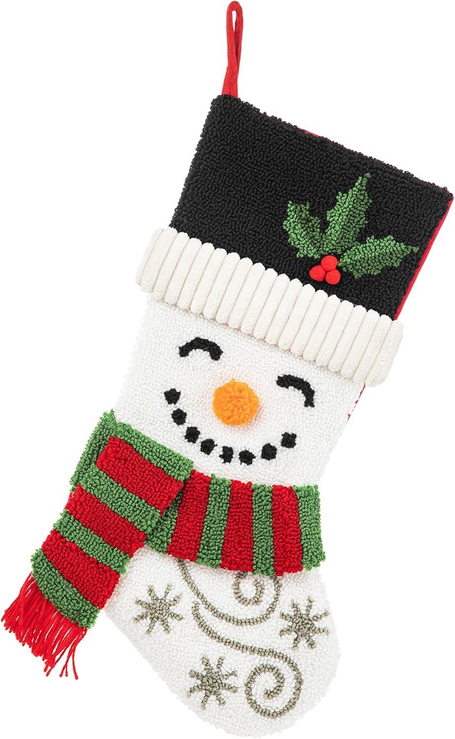 Snowman and Santa 20.5" Hooked Christmas Stockings Set