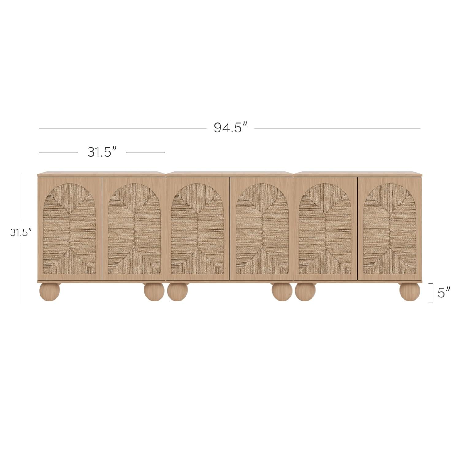 Leah Natural Seagrass and Oak Bohemian Storage Cabinet