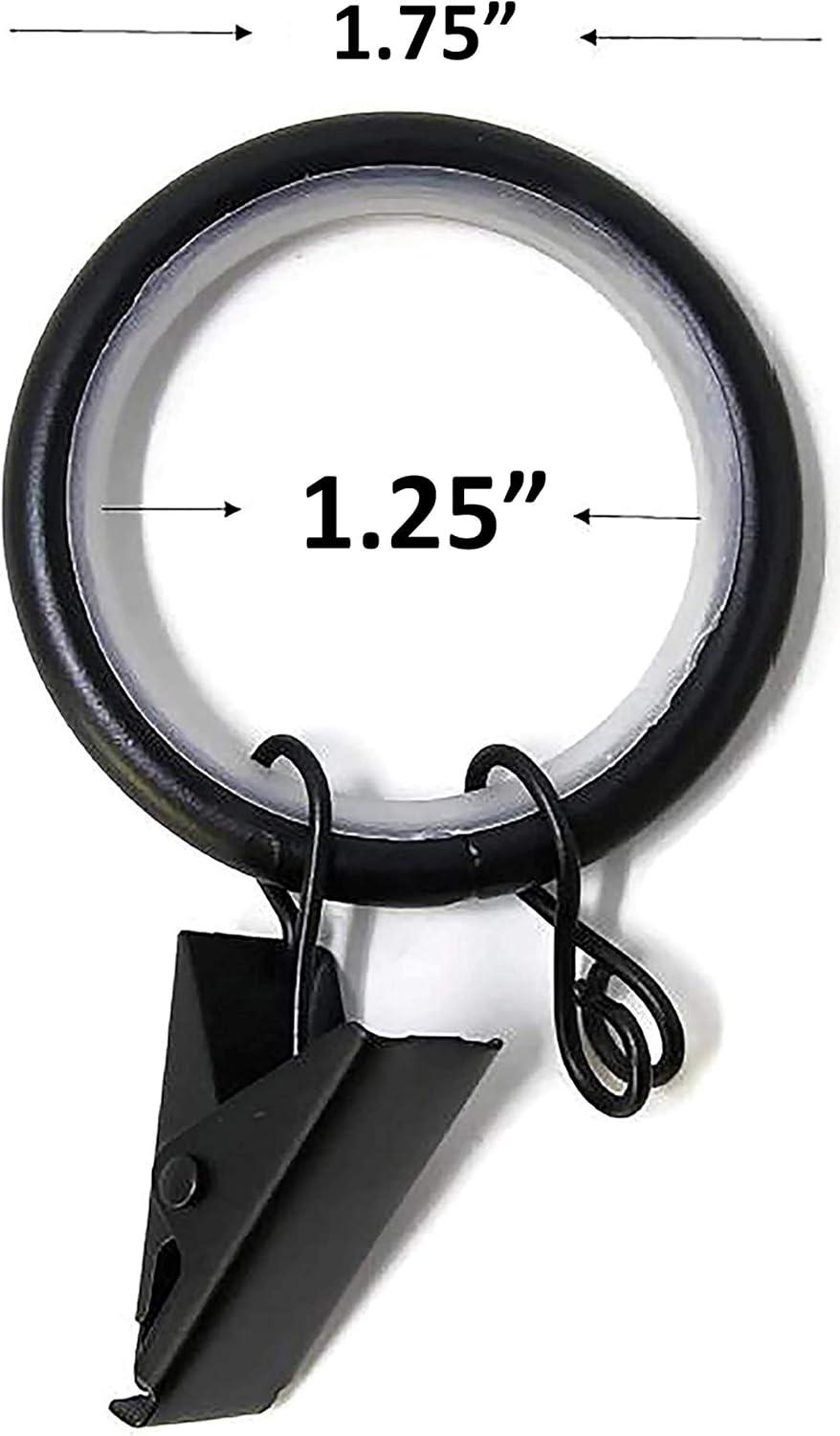 Matte Black Steel Curtain Rod Rings with Clips, 8 Pieces