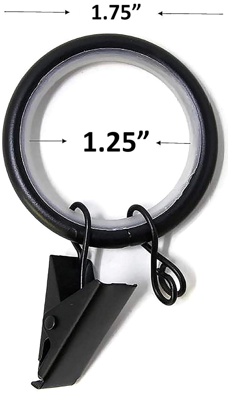 Matte Black Steel Curtain Rod Rings with Clips, 8 Pieces