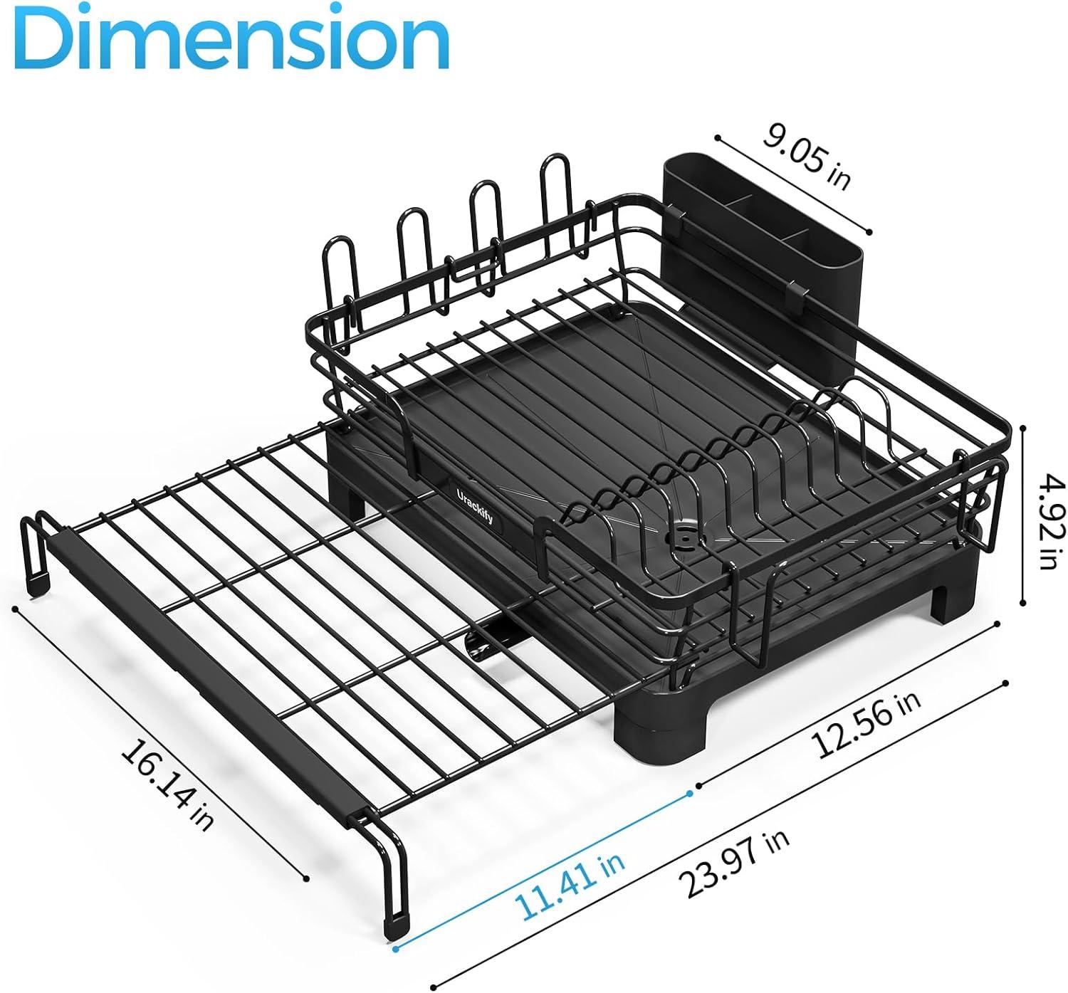 THE GLAMOUR BOUTIQUES Extendable Dish Drying Rack, 2 In 1 Multifunction Dish Rack For Kitchen Counter, Expandable Dish Drainer Over Sink, Large Dish Strainer With Drainboard & Cups Holder, Black