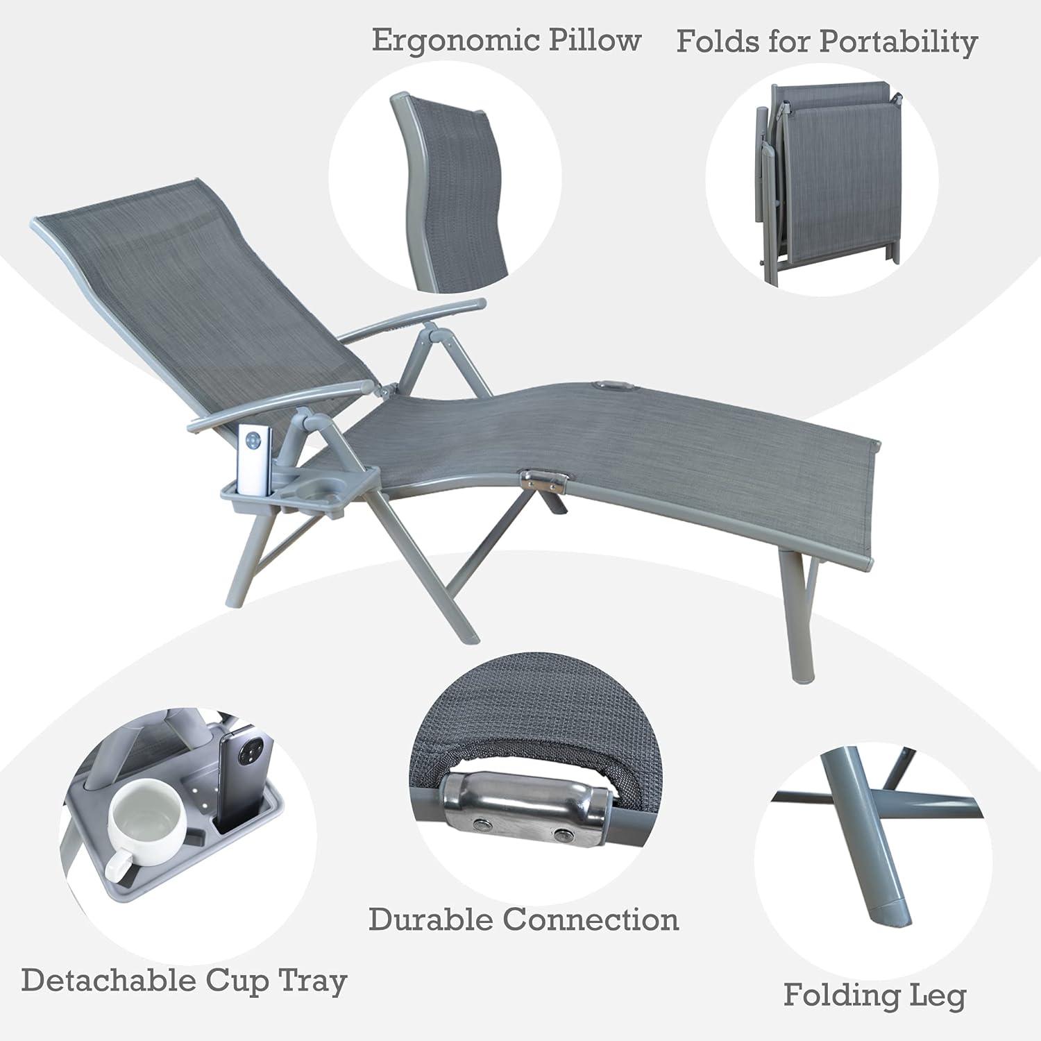 Kozyard Cozy Aluminum Reclining Lounge Chair - Perfect for Beach, Yard, Pool, Deck, and Patio - Outdoor Chaise Lounge with Drink Holder, Weather Free, Adjustable - Assemble-Free(1 Pack, Beige)