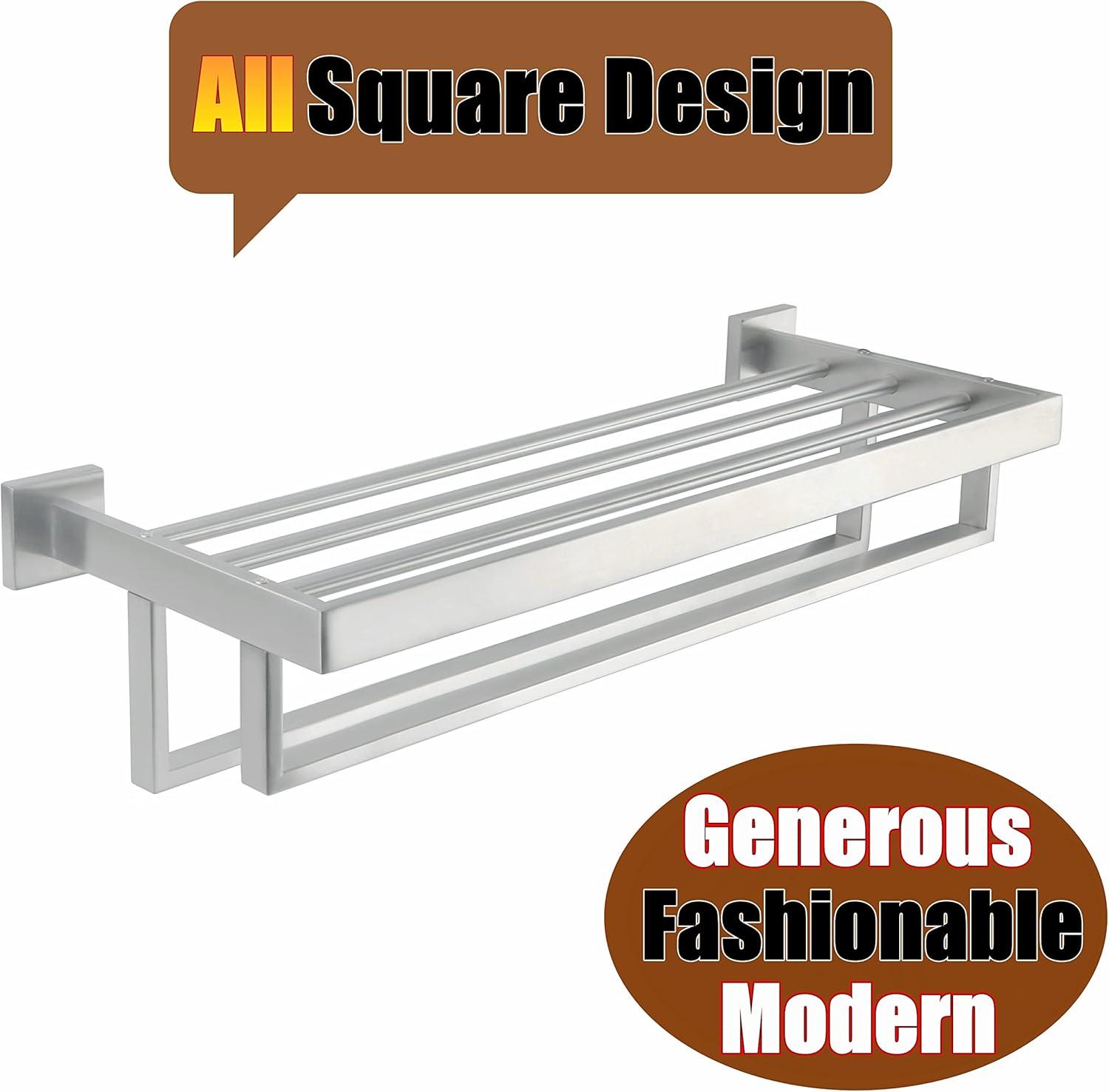 Alise Towel Rack with Double Towel Bar, 24 Inch Towel Racks for Bathroom, Modern Towel Holder for Bathroom Wall, SUS304 Stainless Steel Towel Shelf, Brushed Nickel