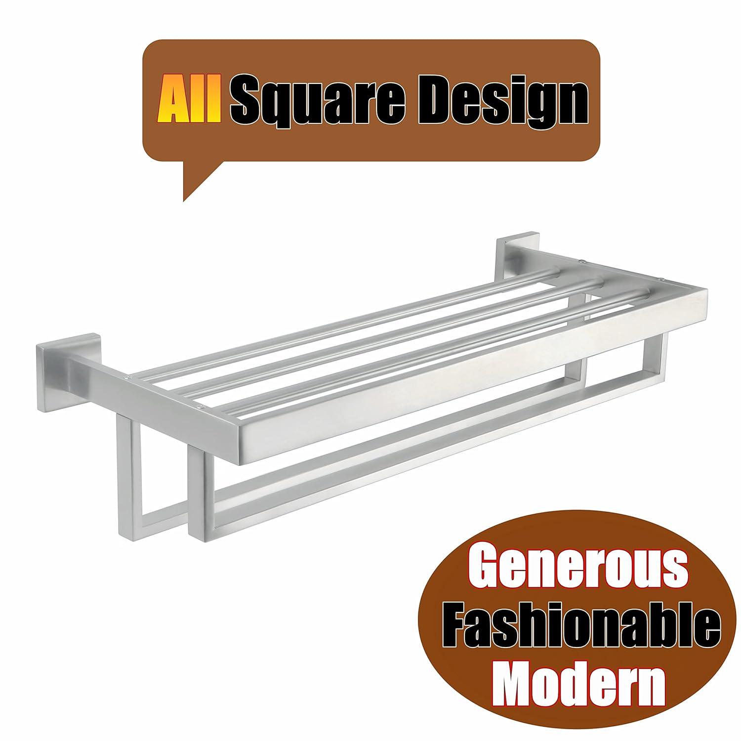 Alise Towel Rack with Double Towel Bar, 24 Inch Towel Racks for Bathroom, Modern Towel Holder for Bathroom Wall, SUS304 Stainless Steel Towel Shelf, Matte Black