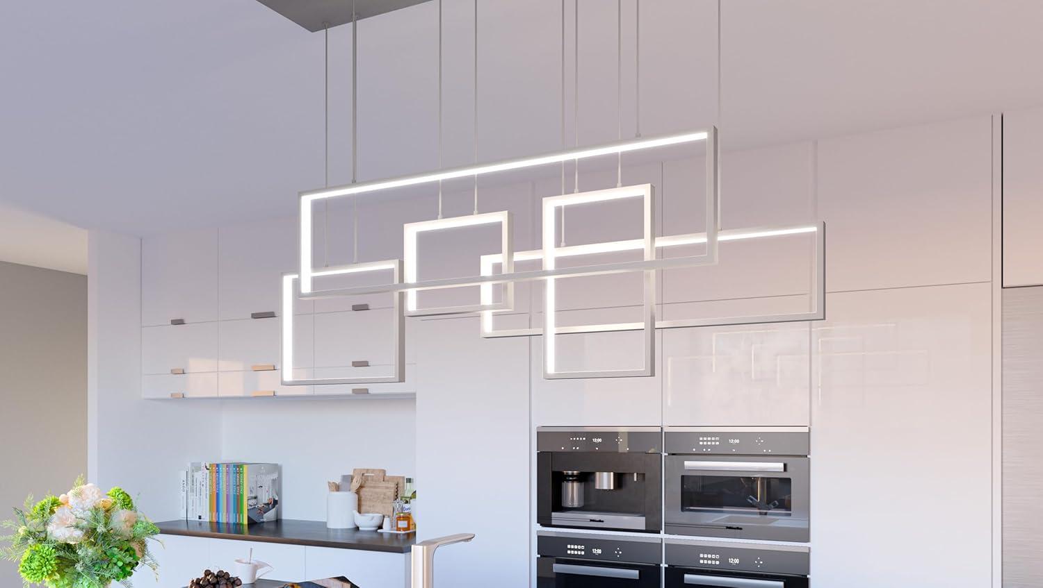 Brushed Aluminum LED Linear Chandelier with Geometric Frames