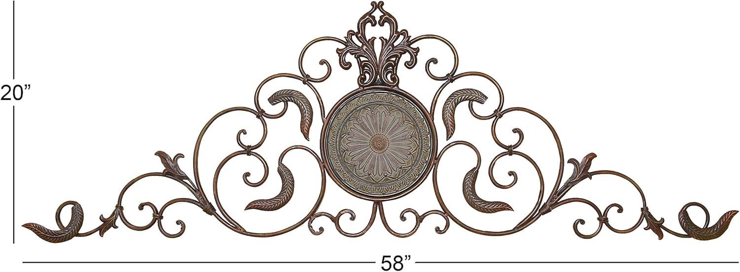 Gold Iron Scrollwork Wall Hanging Decor with Embossed Details