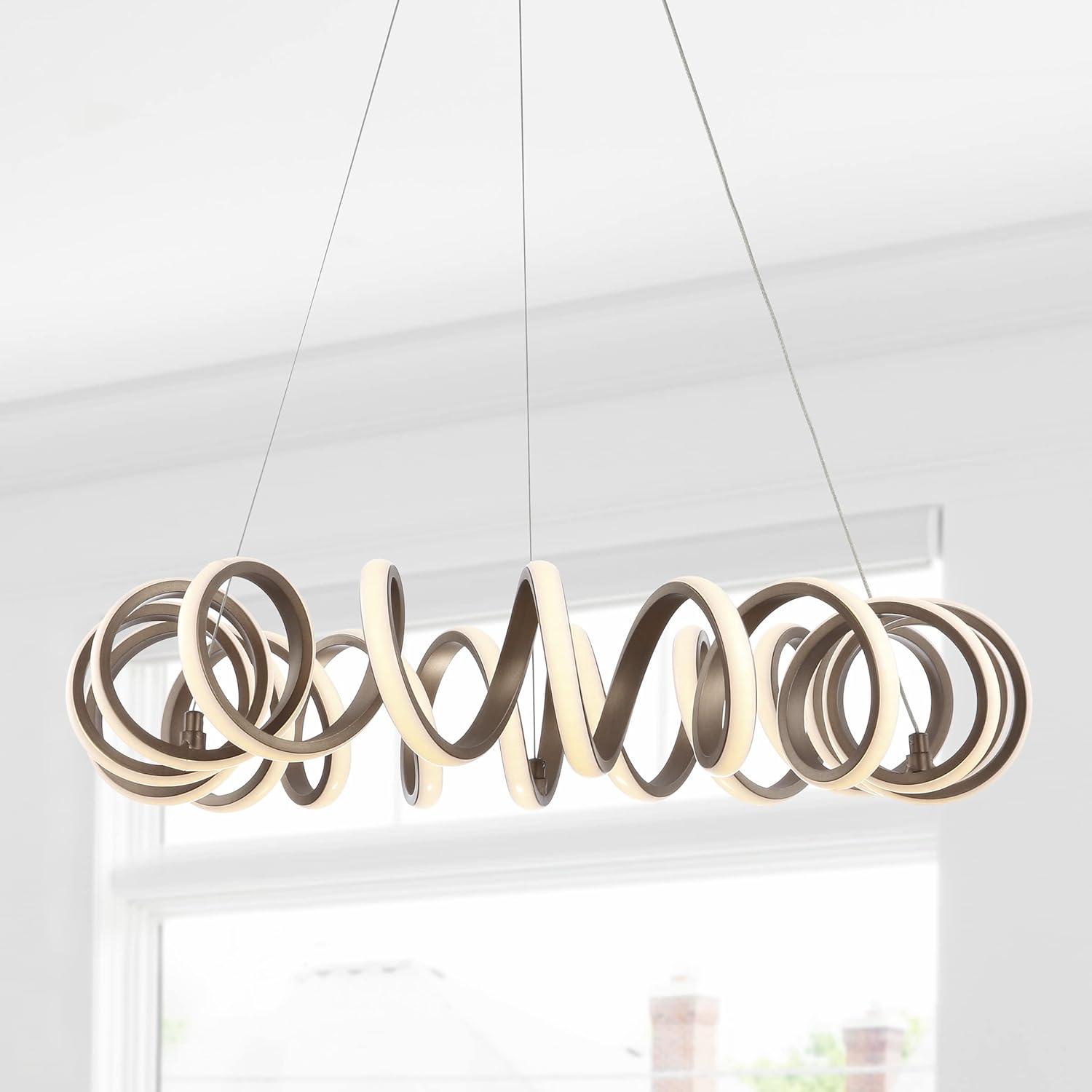 Cursive 24" Adjustable Spiral Integrated LED Metal Chandelier Ceiling Light, Coffee