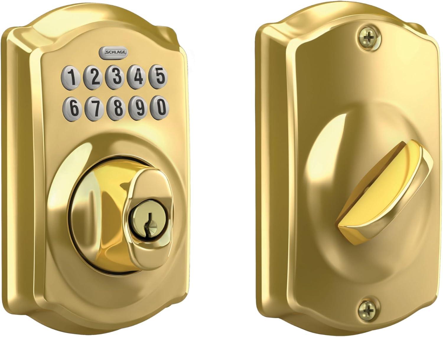 Bright Brass Electronic Keypad Deadbolt with Keyed Entry