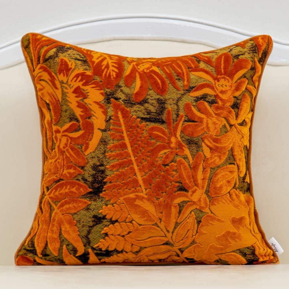 Orange Embroidered Velvet Modern Euro Pillow Cover 18"