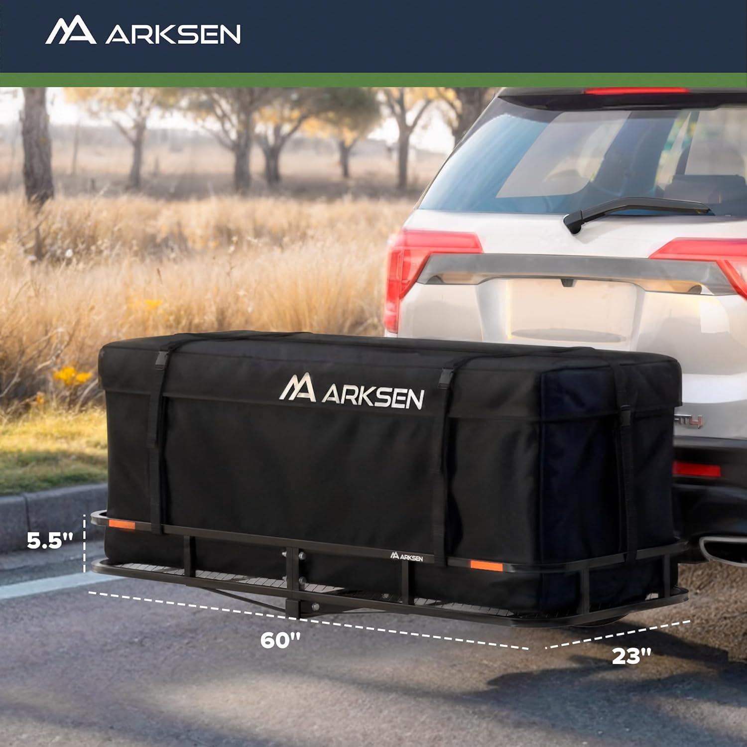 Arksen 60" Cargo Hauler Carrier Hitch Mounted Luggage Basket with Cargo Bag Combo