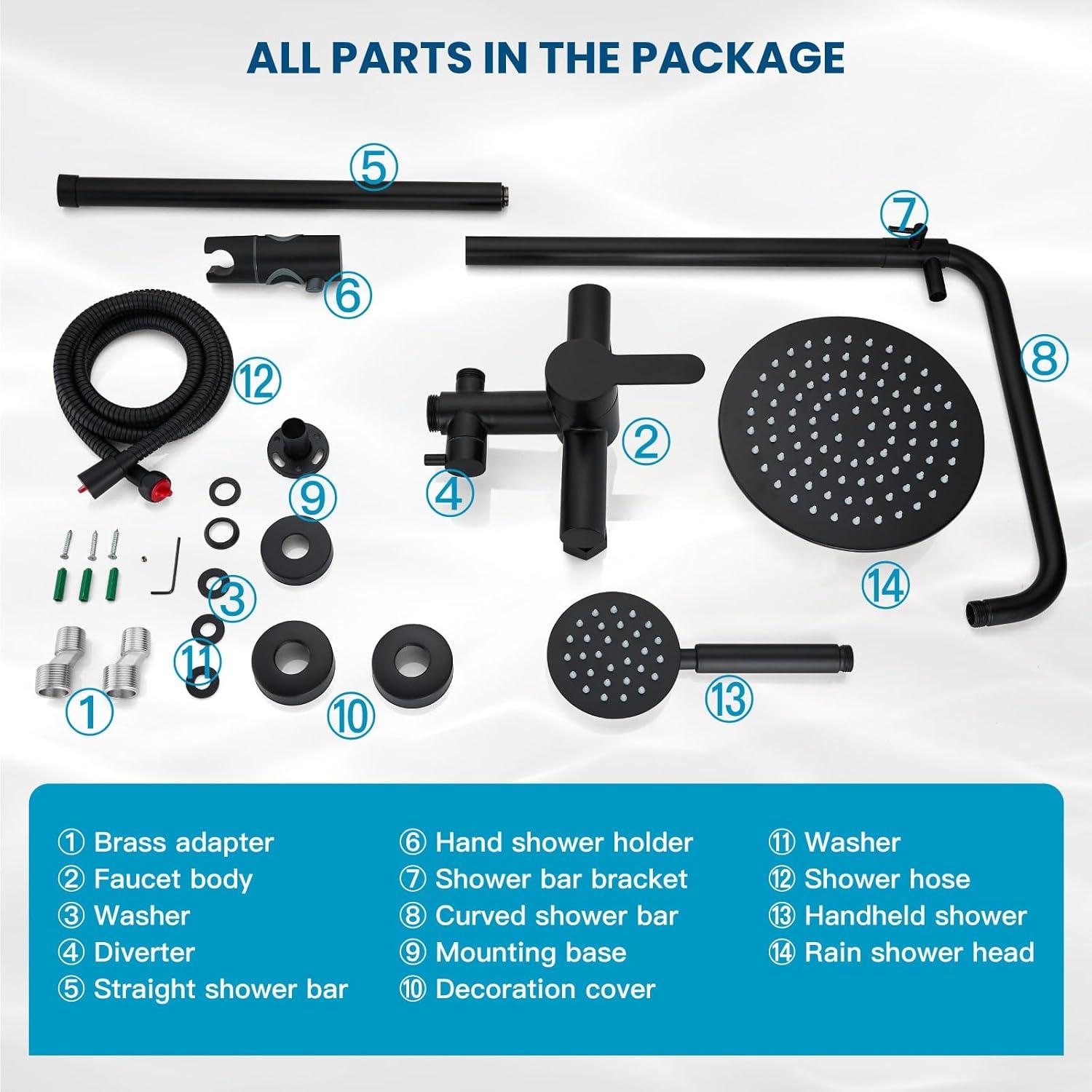 gotonovo SUS304 Outdoor Shower Fixture High Pressure Shower System Wall Mount 2 Dual Function Single Handle Shower Kit with 8 Inch Shower Head and Handheld Spray Shower Faucet Combo, Matte Black
