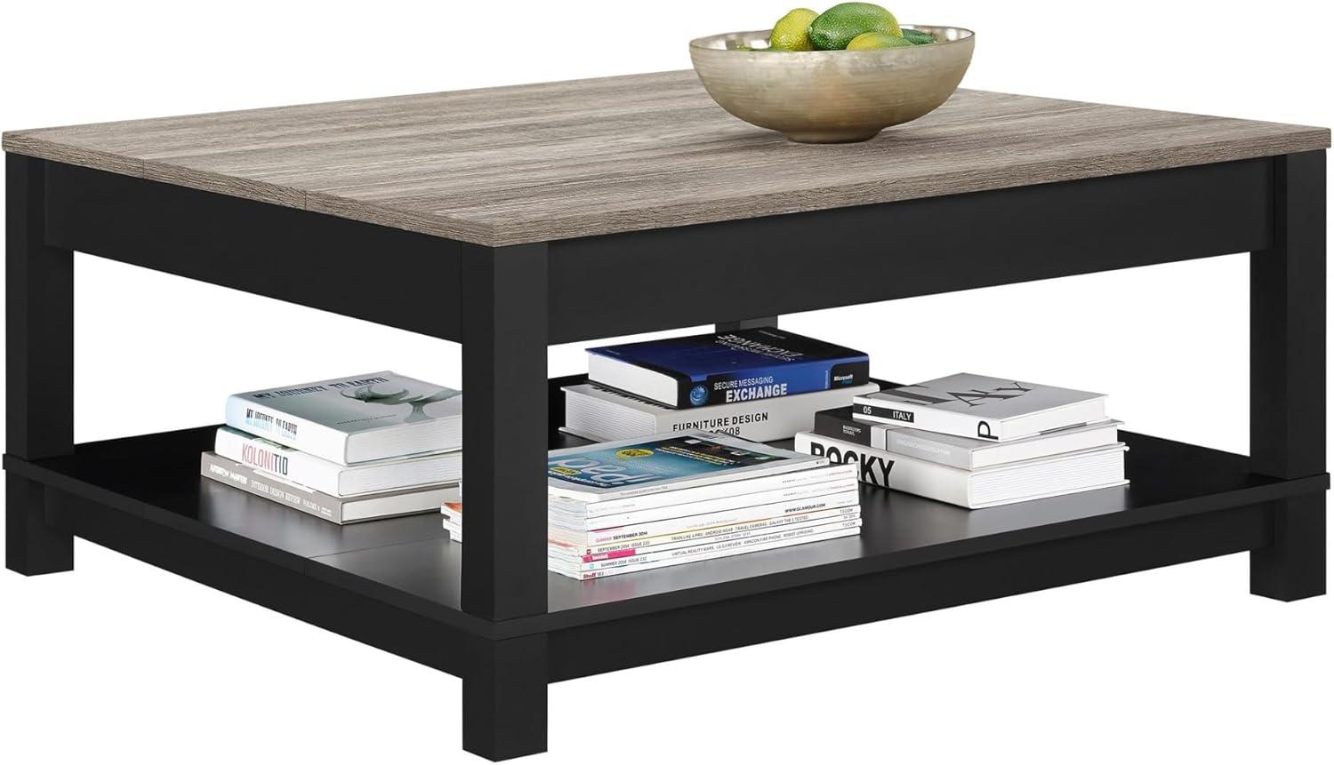 Square Black and Weathered Oak Coffee Table with Storage