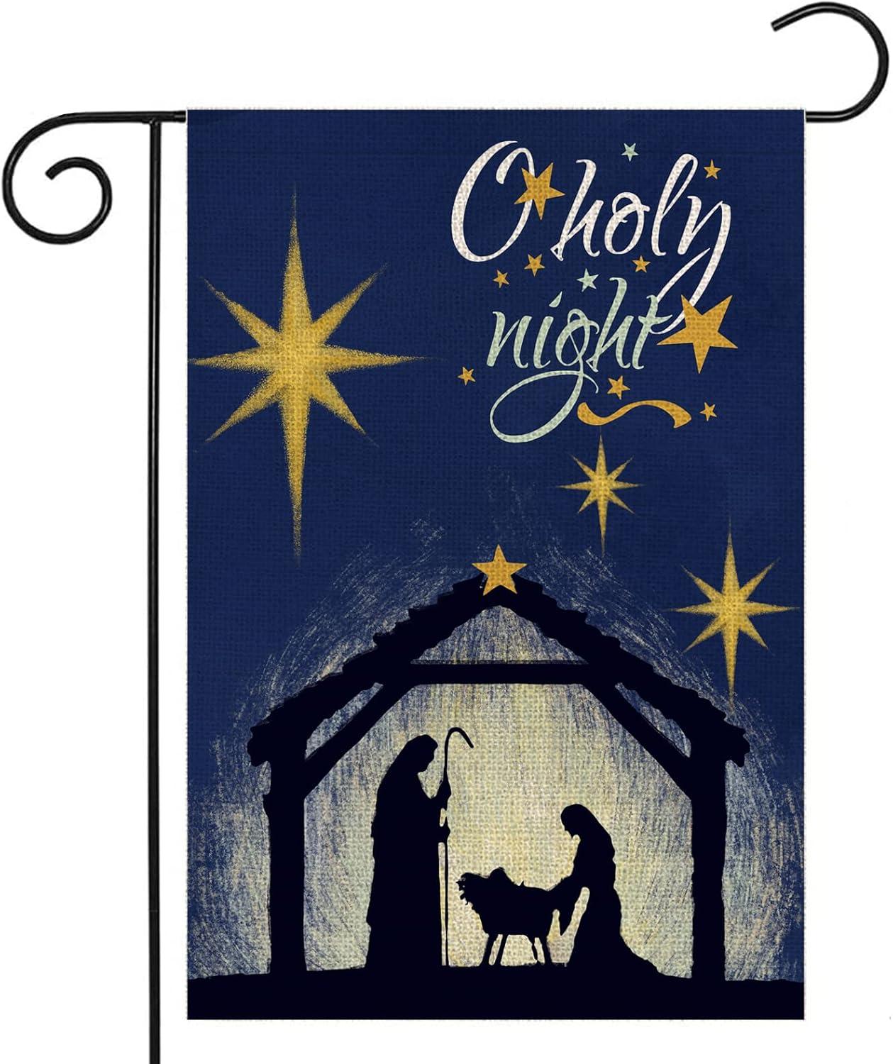 Christian Christmas Nativity Scene O Holy Night Garden Flags 12"x18" Double Sided Banner Decoration For Home Yard Lawn