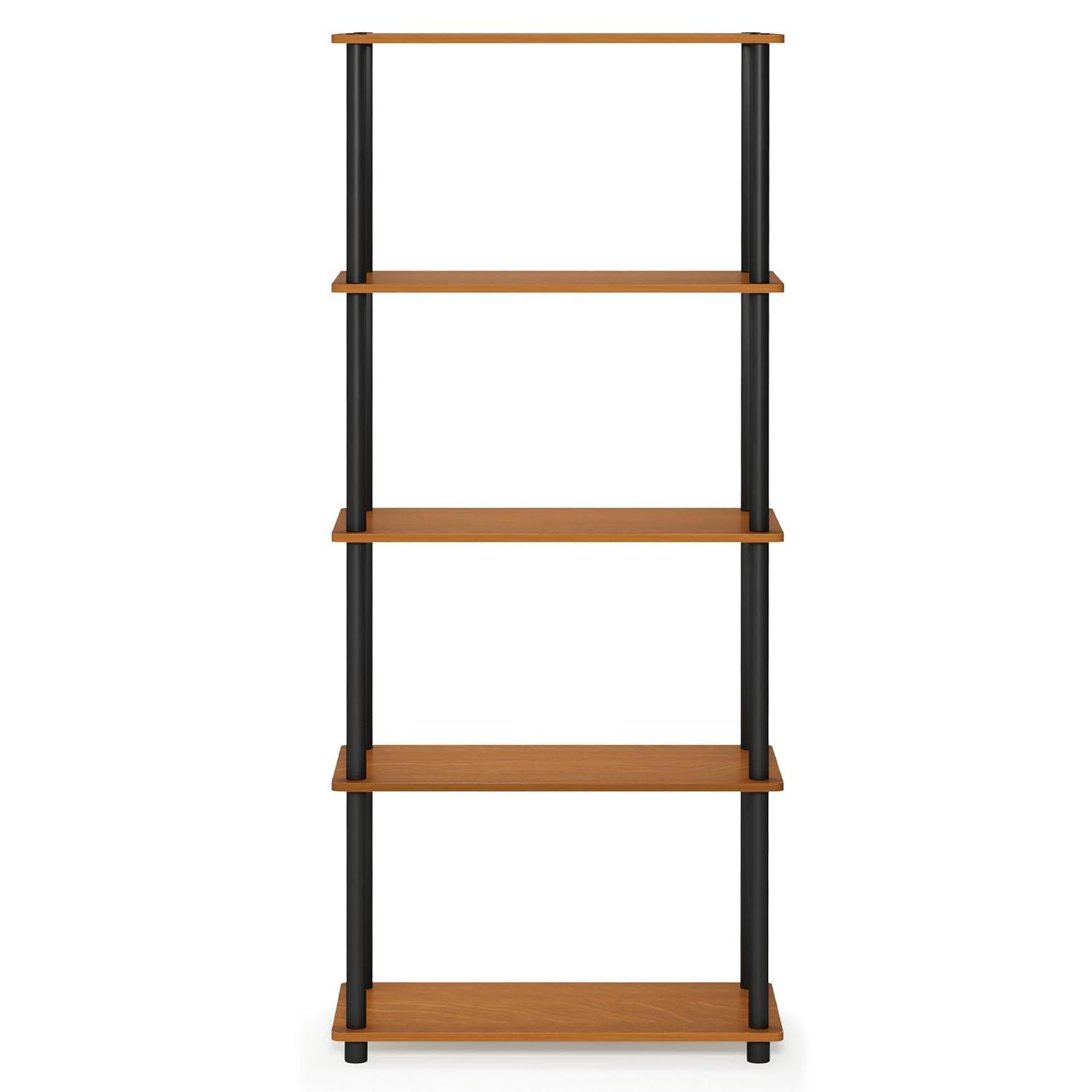 Furinno 5-Tier Tall Decorative Bookshelf Storage Bookcase Open Multipurpose Shelves Display Rack for Living Room&Home Office,Light Cherry/Black