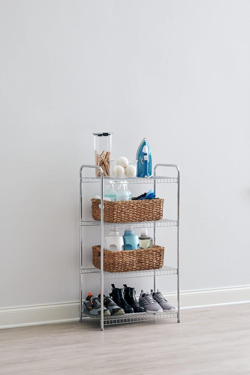 Rubbermaid Rubbermaid Freestanding 4-Tier Multipurpose Wire Shelving Unit, Satin Nickel