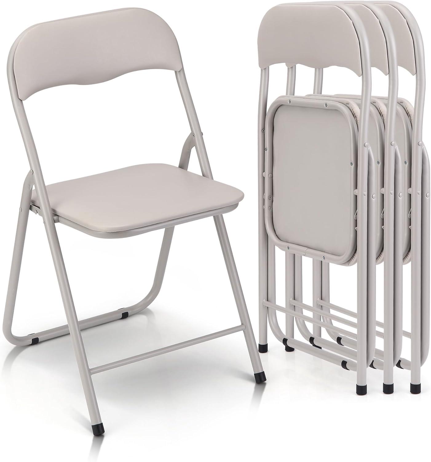 Ataucjin 2/4 Pack Portable Folding Chairs With Cushion And Back Metal Folding Chairs With Non-Slip Feet Pads Foldable Stackable Chairs For Indoor Outdoor Event Party Office School