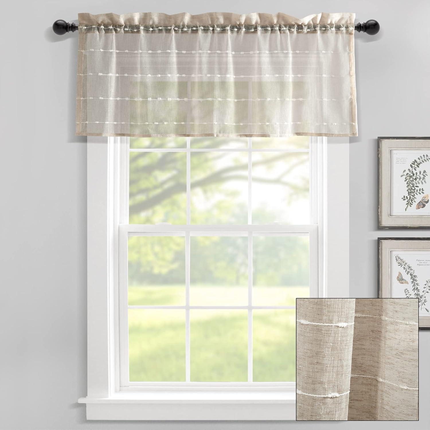 Neutral Textured Sheer Rod Pocket Window Valance 52"W x 18"L