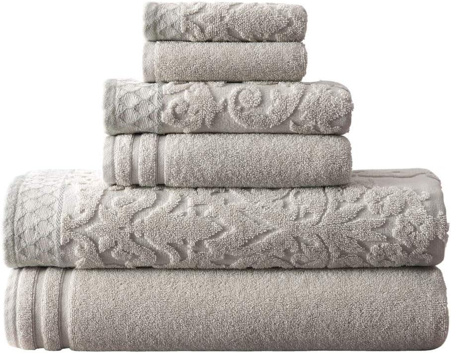 Modern Threads 6-Piece Damask Jacquard/Solid Ultra Soft 550GSM 100% Combed Cotton Towel Set with Embellished Borders & Reviews | Wayfair