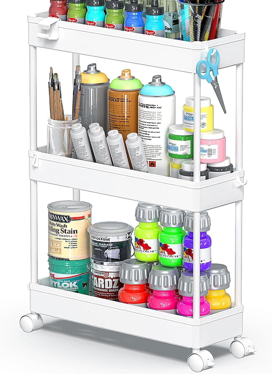 SPACEKEEPER Slim Rolling Storage Cart, 3 Tier Bathroom Storage Organizer Laundry Room Utility Cart Mobile Shelving Unit, Multi-Purpose for Kitchen Office Bathroom Laundry Narrow Places, White