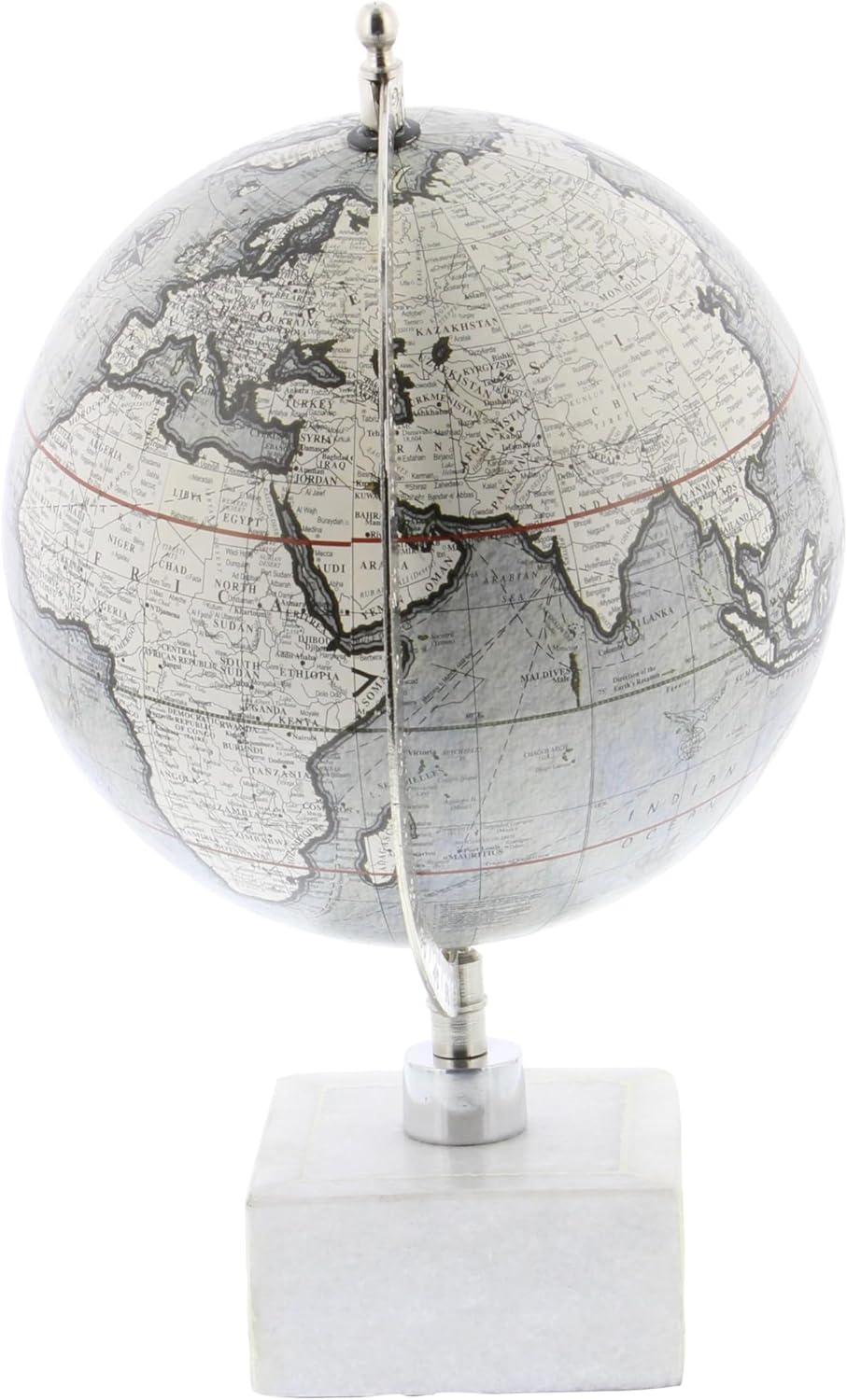 Olivia & May 13" x 9" Contemporary Decorative Globe with Iron and Ceramic Stand White: Metal Tabletop Sculpture, Indoor Display