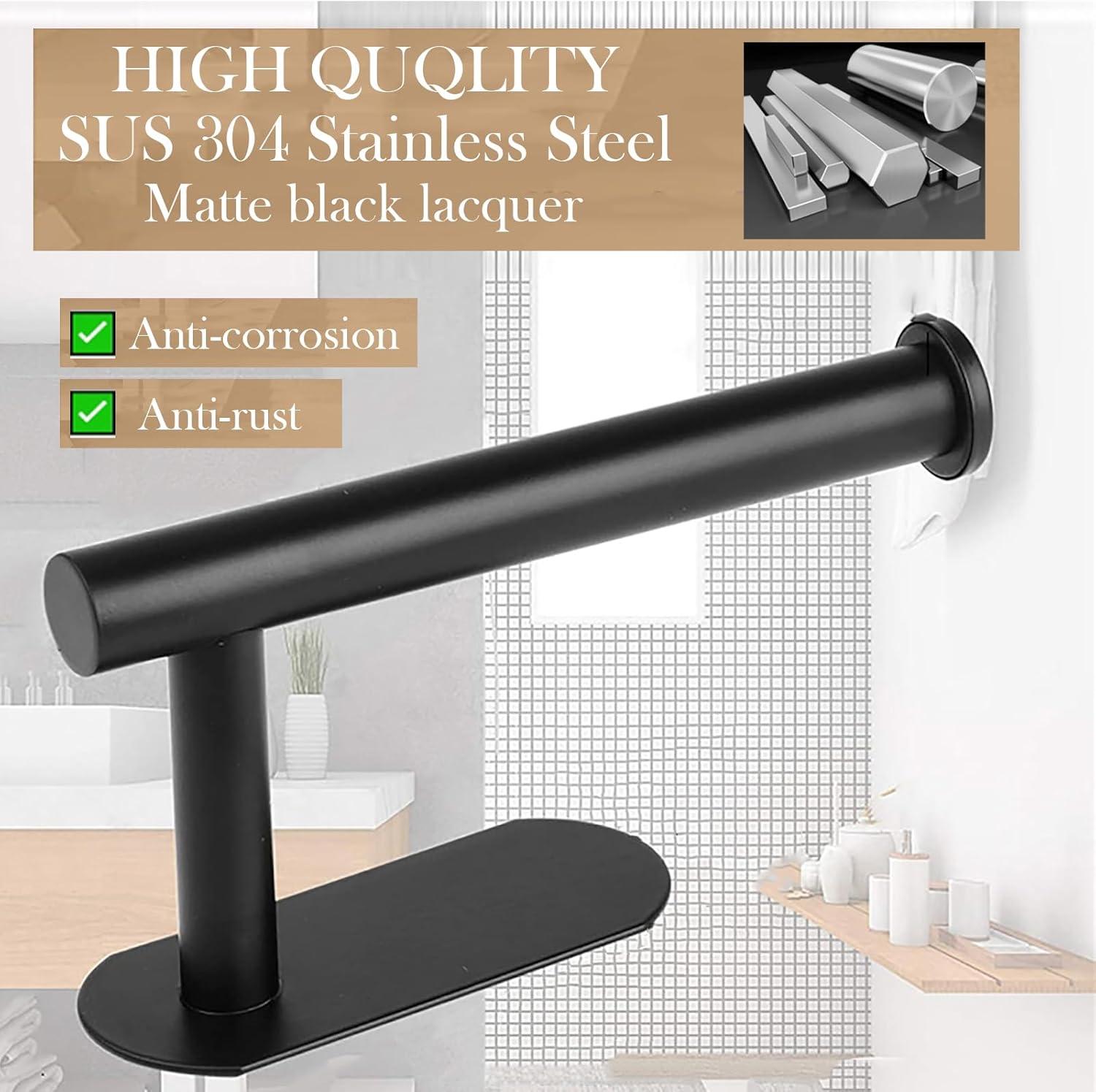 Toilet Paper Holder - Self Adhesive Toilet Paper Holder Wall Mount for Bathroom, No Drilling, SUS 304 Stainless Steel Command Strip Toilet Paper Roll Holder Stick On Wall - Matte Black